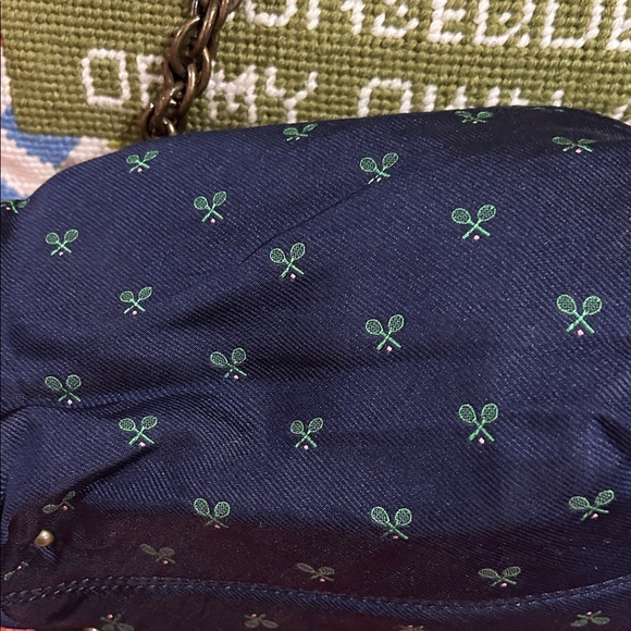 J. Crew tennis motif vintage silk Navy Blue Bag with Chain Strap Y2K - Picture 2 of 6